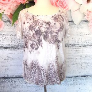 Dress Barn Lace Embellished Animal Print Top 3X